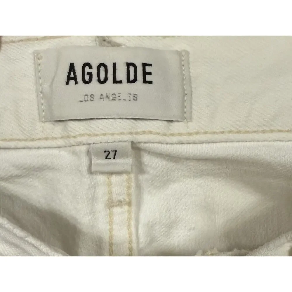 Agolde Jeans Sz‎ 27 90's Mid Rise Loose Fit Vanish White Distressed Thrashed - Picture 9 of 16